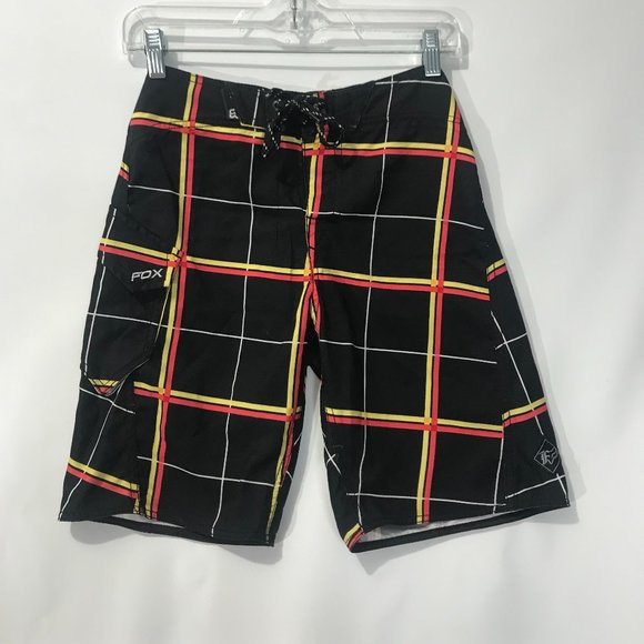 Boys Fox Racing Black/Yel/Red Boardshorts Size 25 - Picture 1 of 5